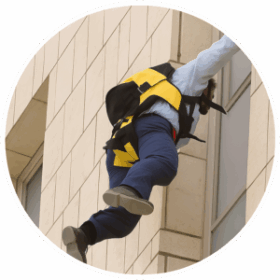 Climb out of window/ balcony and lower to safety